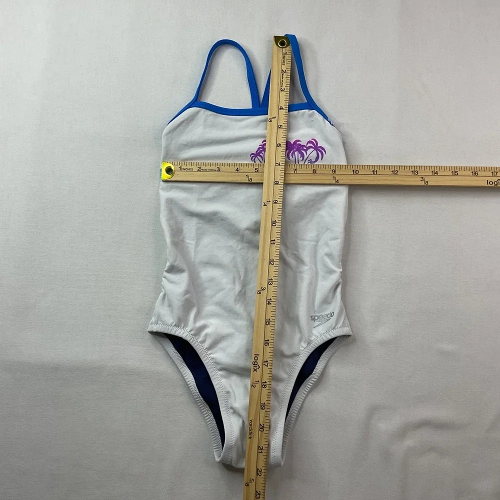 Speedo Kids Endurance+ Paradise One Piece Swimsuit White Blue Size 22 NWT